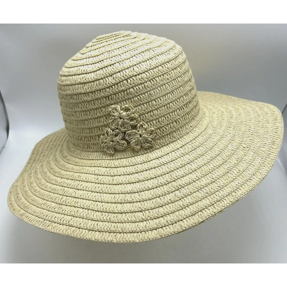 Sun Hat Womens Raffia Flop OS Vacation Beach Cruise Resort Old Money Read